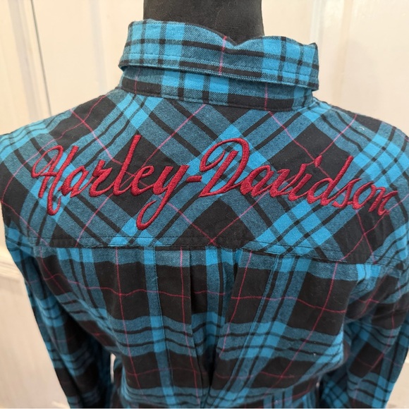 Harley Davidson Motorcycles Embroidered Logo Snap Button Back Flannel Sz M - Picture 8 of 14